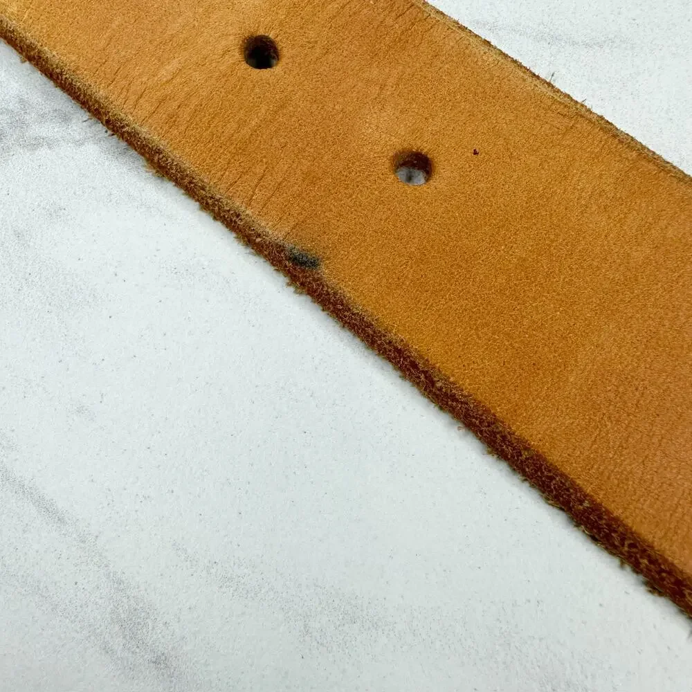 Brown Genuine Leather Belt Bronze Buckle Mens Size 36 ✨